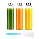 Luxfuel 32 oz Clear Glass Water Bottles with Lids, Reusable Glass Juice Bottles with Stainless Steel Cap for Juicing, Refrigerator, 100% Leak Proof, BPA Free, Gift Set of 3