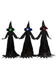 Fun Costumes Set of 3 Witches Holding Hands Light Up Face Decoration, 4ft Black Battery Operated Outdoor Yard Halloween Accessory Standard
