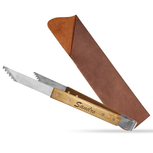 Mit Namen personalisierte Grillzange mit Gravur aus Akazienholz Edelstahl,...