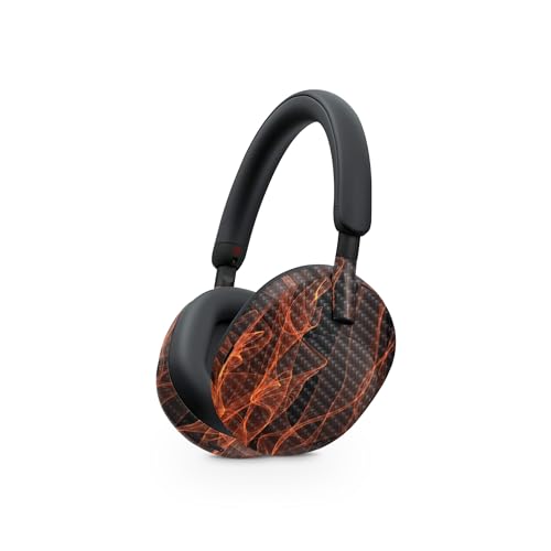 Image of MightySkins Carbon Fiber Skin Compatible with Sony WH-1000XM5 Headphones - Charcoal Flames | Protective, Durable Textured Carbon Fiber Finish | Easy to Apply
