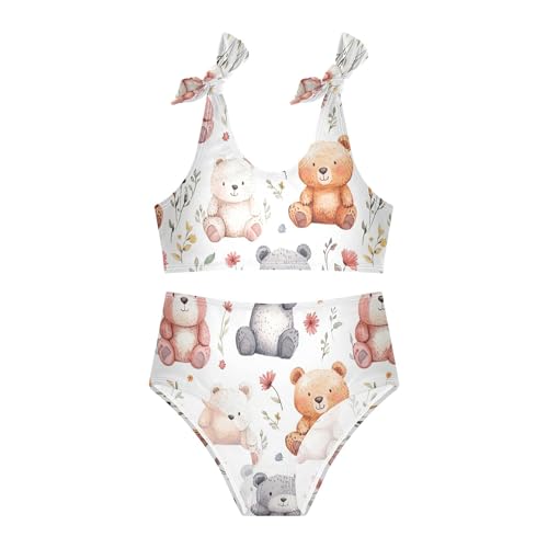 Cartoon Cute Bear White Girls Bathing Suit Set Cute Elastic 2 Piece Swimwear Baby Girls Swimming Suits 3T2