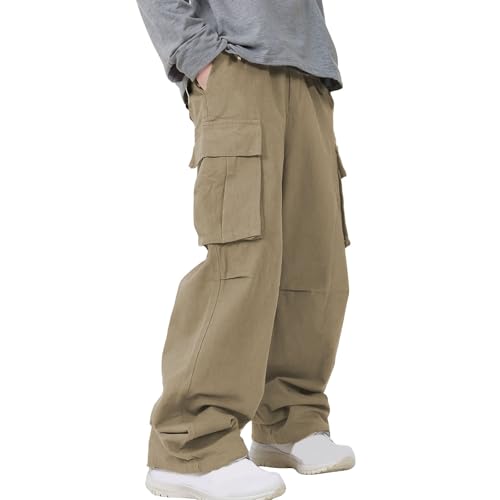 Men Baggy Cargo Pants Wide Casual Parachute Pants Jogger Elastic Waist Drawstring Hiking Outdoor Trousers with Pocket4