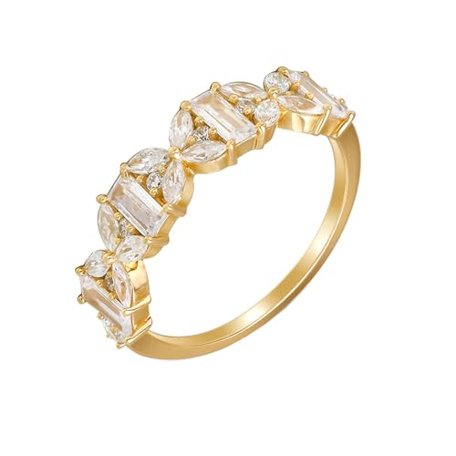 Musihy Anillos de boda para mujer, oro amarillo de 9 quilates, 14 quilates, 18 quilates, elegante anillo de compromiso con rectángulo y mariposa moissanita, Metal, Moissanita