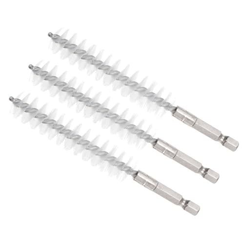 Image of Bore Brush, 17mm Dia 75mm Length, Nylon Twisted Cleaning Wire Brushes with 1 /4 inch Hex Shank - (Applications: for Power Drill), 3-Pieces