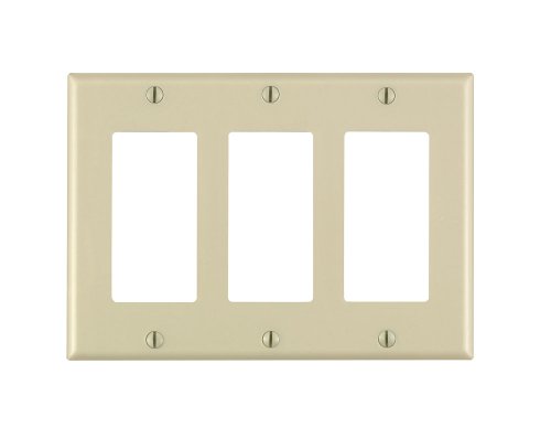 Image of Leviton 3-Gang Decora /GFCI Device Decora Wallplate, Standard Size, Thermoset, Device Mount, 80411-I, Ivory