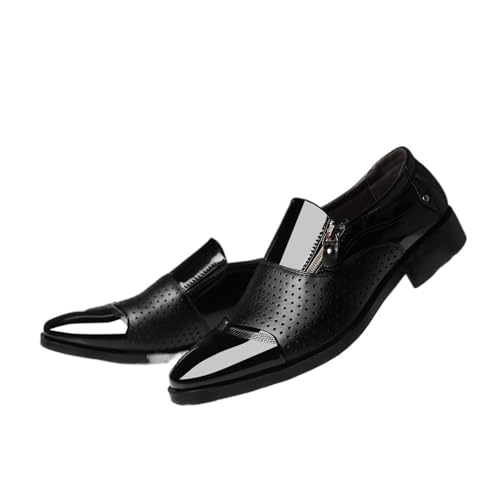 Four Seasons Men's Business Leather Shoes Slip-On Sandals Hollow Shoes Breathable Wedding Shoes Oxfords(Black,47)4