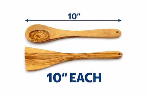 Zuluf Olive Wood Spoon And Spatula Set 10 Inch, Handcrafted Wooden Cooking Utensils From Bethlehem, Natural Smooth Grain Kitchen Tools, Durable Easy Grip Design, 2 Piece Set - Image 4