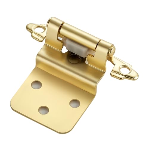 Home Expert 4 Pack (2 Pairs) 3/8 Inch Inset Cabinet Hinges Self-Closing Face Mount Hinges with Door Bumpers Satin Brass Gold for Kitchen Cabinets Bathroom Vanities Furniture Doors
