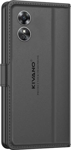 Image of KIVANO LUXE Compatible for Oppo A17 Luxury Handmade Leather Magnetic Flip Folio Case | Card Holder & Kickstand | Slim Protective Cover | Unisex - Black