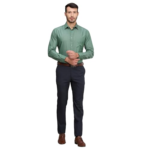 Image of Raymond Men Pure Cotton Slim Fit Solid Pattern Semi Cut Away Collar Formal Shirt