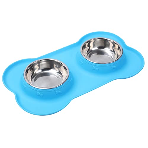 Ciotole rimovibili per cani e gatti, in acciaio inox, doppia ciotola per l'alimentazione di acqua e cibo, con tappetino in silicone antiscivolo