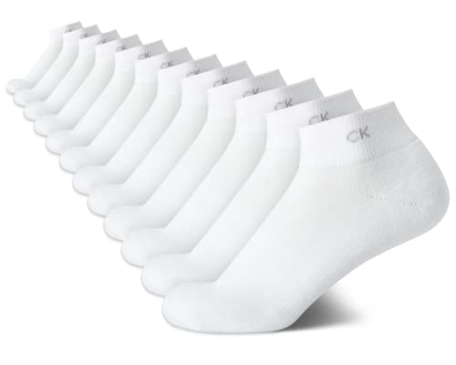 Calvin Klein Womens Quarter Socks 12 Pack Womens Ankle Cushioned Athletic Sport Running Gym Quarter Sock (Size 4-10 Pure White)