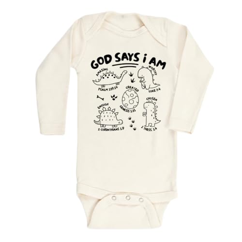 Image of God Says I am Dinosaurs Cute Baby Bodysuit, Kids & Toddler T-Shirt - Funny Outfit for Girls Boys Baby Shower Foodie Tee