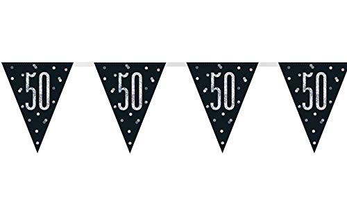 50. Geburtstag Wimpelbanner – 2,74m Lang – Glitzer Rosa & Silber – Perfekt Für Die Große Jubiläumsparty