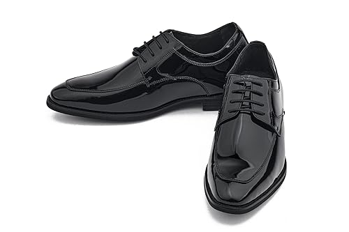 Image of CALTO Men's Invisible Height Increasing Elevator Shoes - Jet Black Patent Leather Lace-up Formal Dress Oxfords - 2.8 Inches Taller - K2710 - Size 8 D(M) US