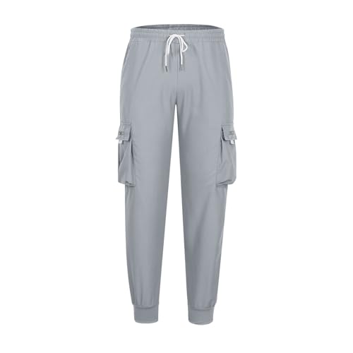 DESKABLY Men's Cargo Pants Loose Fit Drawstring Elastic Waist Flap Pocket Sweatpants Lightweight Casual Hiking Jogger Pants3