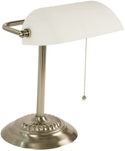 LIGHTACCENTS Bankers Lamp Desk Lamp with White Glass Shade Bankers Lamp White - White Desk Lamp -Bankers Lamp for Desk Traditional Desk Light with White Glass Shade and Nickel Finish -  Decor Works, HU-XI-201