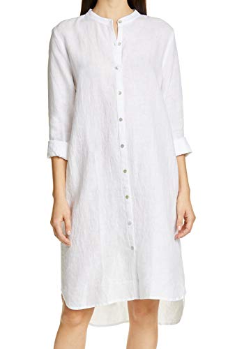 Eileen Fisher White Organic Handkerchief Linen Mandarin Collar Dress Small #TOP30