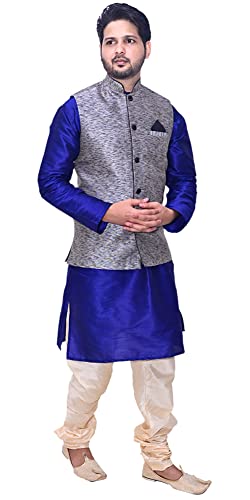 Image of Men's Silk Kurta Pyjama With Waistcoat