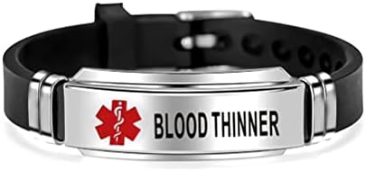 YQSLIN Medical ID Alert Blood Thineer Bracelet Adjustable Sport Silicone Emergency Awareness Bracelet Men Women Emergency First Aid