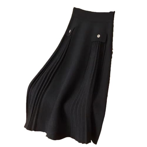 Women Vintage Skirts High Waist A-Line Thicked Korean Loose Saia Knitted Pleated Long Skirt