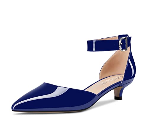 Image of Aachcol Women Kitten Low Heel Ankle Strap Pumps Pointed Toe Sandals Dress Shoes Party Office Wedding 1.5 Inch