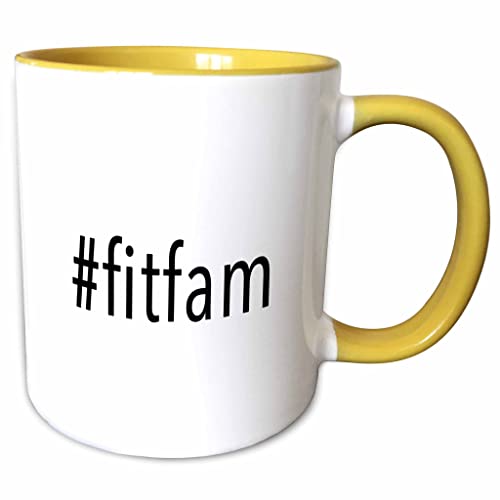 3dRose HASHTAG FITFAM 15oz Two-Tone Yellow Mug