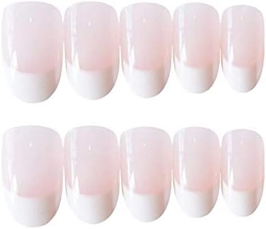 24pcs/set False Nail French Tips with Glue Design Oval Head Fake Nails Full Cover Press On Nails for Women Artificial Fingernails Art Tips Stick On Nails