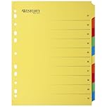 Westcott Folder Register for A4 Plastic Wallets | Extra-Wide Binder Divider Sheets for A4 Punched Pockets | 10 Coloured tabs as Folder Organiser | Robust 230g/m² with Euro Punching | E-1733313 00