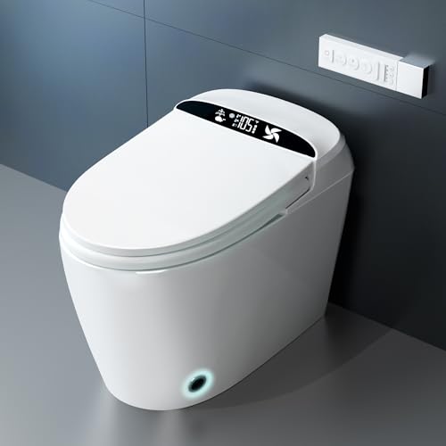 Inodoro inteligente de una pieza alargado T10 UNIKOO | Apertura y cierre automáticos, pantalla LED, altura cómoda, descarga por sensor de pie y automática, asiento calefactado y luz nocturna para baño miniatura 1