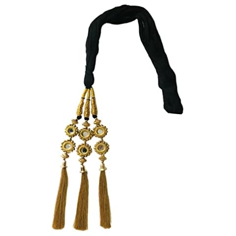 Gadinfashion™Women's Patiala Bridal Paranda/Parandi, Choti/Hair Extension Traditional Hair Accessoriess Tassles Length-29-30 inches,Pack 01, Black And Golden Cover