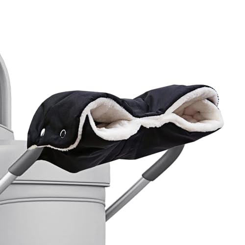 AOUVT Warme Handschuhe für Den Kinderwagen,Kinderwagenhandschuhe aus Wolle und Baumwolle,Wind und Wasserdichte Universalgröße,Handwärmer für Kinderwagen,Geeignet für Kinderwagen und Buggy - Schwarz