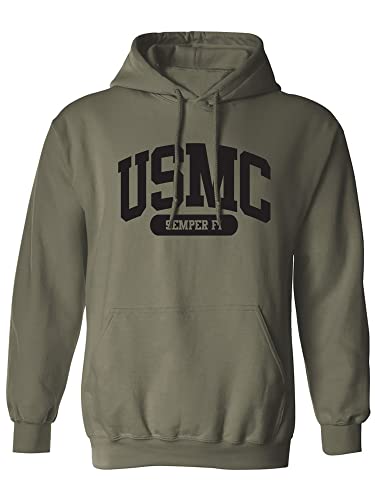 USMC Semper Fi Marines Hooded Sweatshirt in Military Green