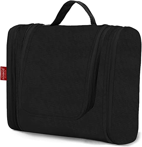 Aosbos Trousse de Toilette à Suspendre pour Homme Femme Sac de Rangement Maquillage pour Voyage, Sac de Toilette Imperméable Organisateur de Produits Cosmétiques, Noir Cover