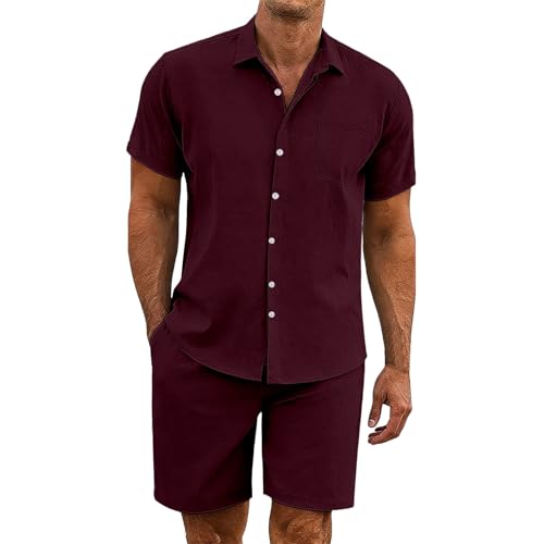 Ensemble en lin pour homme avec chemise manches courtes et short d'été