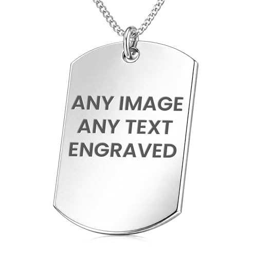 COLUMN Colgante personalizado de plata de ley con placa de identificación grabada con foto, escritura a mano, texto, plata 925, estilo militar, regalo personalizado + grabado en la parte trasera