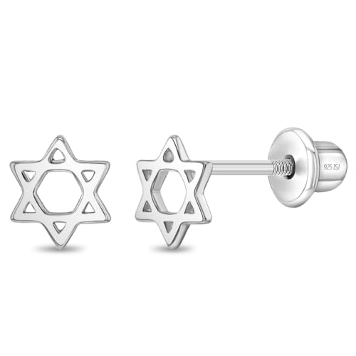925 Sterling Silver Polished Star of David Safety Screw Back Earrings For Toddlers and Little Girls - Children's Star of David Earrings For Everyday Wear - Main Image