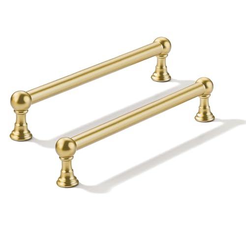 CABDM 10 Pack 6 Inch Solid Kitchen Cabinet Handles Brushed Gold Heavy Duty Cabinet Pulls Drawer Pulls Cabinet Hardware Kitchen Handles for Cabinets Cupboard Handles