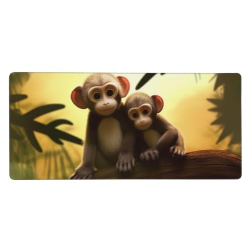 Tapis de souris XXL motif couple mignon de singe, une idée de cadeau de bureau idéale