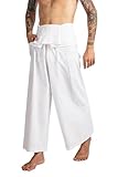 LannaPremium Thai Fisherman Pants - Hakama Pants Adjustable & Stylish for Yoga, Meditation, Dance, Martial Arts & More (White)