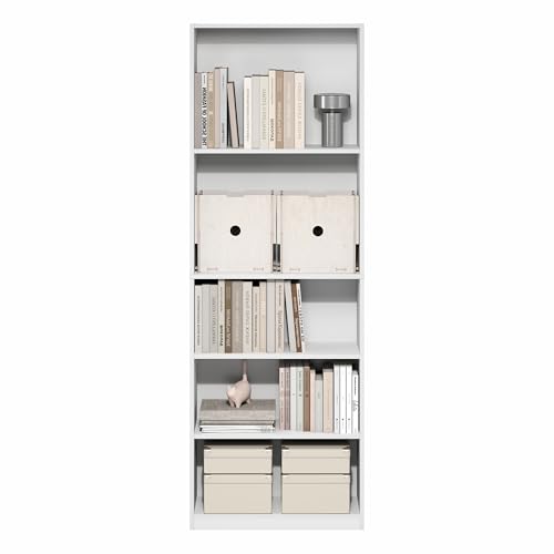 Image of Furinno Jaya Book Shelf, 5-Tier Tall Book Shelf, Bookcase with Open Shelving, Standing Bookshelf, 9.5 x 24.6 x 71.1, for Organization and Storage, for Home Office, Living Room, White