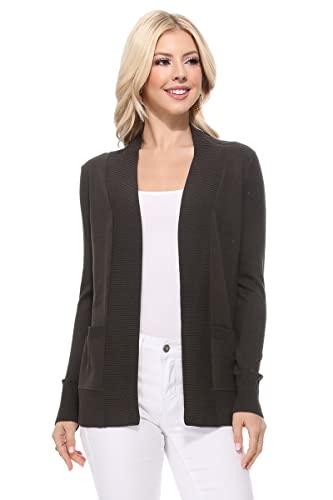 Image of YEMAK Women's Long Sleeve Open Front Knit Sweater Cardigan Shrug with Pocket (S-XL)
