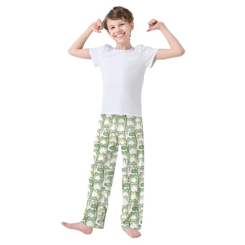 Frog and Lotus Leaf Boys Long Pants Soft Trousers Elastic Waist Kids Lounge Bottoms with Pockets S-XL2