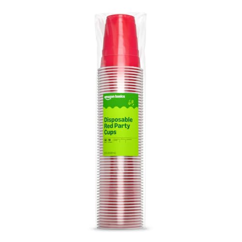 Amazon Basics Disposable Plastic Party Cups, Red, 18oz, 50 Count, Packaging May Vary - image 1