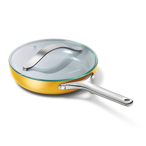 Image of Caraway Nonstick Ceramic Mini Fry Pan With Glass Lid (1.05 qt, 8 inch) - Non Toxic, PTFE & PFOA Free - Oven Safe & Compatible with All Stovetops (Gas, Electric & Induction) - Marigold