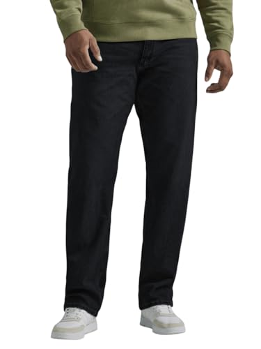 Jean Lee relaxed straight 48W noir robuste pour homme grand et fort