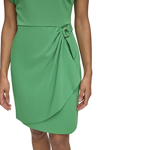 Image of DKNY Women's Flutter Sleeve Faux Wrap Dress with Hardware