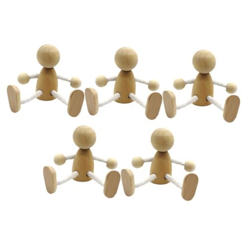 CLISPEED 6Pcs Wooden Peg Dolls DIY Craft Figures for Movable Arm and Leg Blank Dolls Cute Simple Design for Home Office Decoration and Educational Art Projects