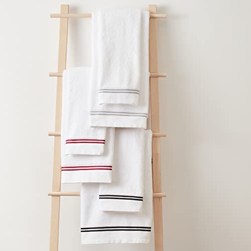 Malek Luxury Cotton Towel Set - 700 Gsm, 100% Cotton, Decorative Bathroom Towel Set, 2 Bath Towels, Hand Towels & Wash Cloths - Highly Durable, Soft & Absorbent - White With Double Red Stripe #TOP6