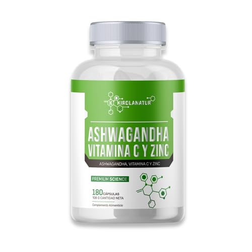 Ashwagandha con Vitamina C y Zinc - Antiestrés Natural, Energía y Equilibrio Emocional - Sueño Reparador y Refuerzo del Sistema Inmunitario - 180 Cápsulas Sin Gluten | KIROLANATUR